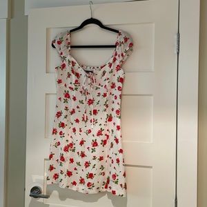 Zara mini dress white with red roses